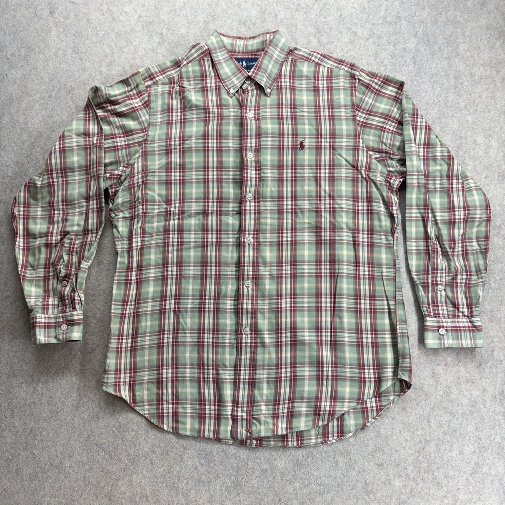 Ralph Lauren Men's Long Sleeve Plaid Classic Fit Button Down Sz Large Green Red
